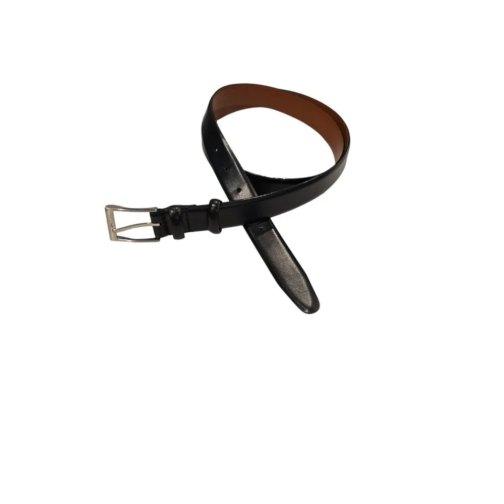 Mens Full Grain Genuine Leather Belt Black‎ Size 46 Silver Buckle